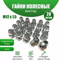 Комплект колесных гаек LS Wheels М12х1,5 FORD (вращающийся конус кл.19) 20 штук, серебристые хромированные, с выступом