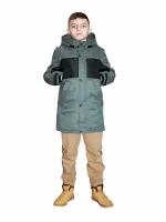 Куртка для мальчика Эврика детская одежда М-743 размер: 152-76-66 цвет: зеленый меланж/черный