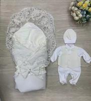 Конверт для новорожденного на выписку нарядный из льна для мальчика