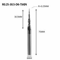 Dreanique конусная фреза по дереву (R0.25 L30.5 d6 покрытие TiAlN) P2BC-R0.25-30.5-H6 39701