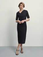 Zarina Платье миди с драпировками, цвет Черный, размер S (RU 44), 4224009509-50