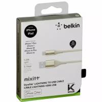 Кабель Belkin Mixit DuraTek Kevlar USB 8 pin Lightning для Apple iPhone 5 5S SE 6 6 Plus 6S 7 8 X (10) Xr Xs Max / 11 11 Pro 12 Mini 13 Pro Max SE 2022/14/iPad/iPod/AirPods 1.2 м Нейлон Золотой (Gold)