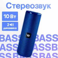 Портативная колонка bluetooth 5.0, WALKER, WSP-110, 2 динамика по 5Вт, блютуз колонка беспроводная, колонка музыкальная как jbl акустика, синяя