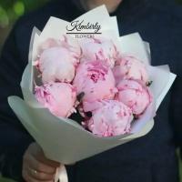 Нежный букет живых цветов из ароматных пионов, цвет розовый, светлый, 7 шт, пионы Сара Бернар арт 91