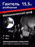 Разборная (наборная) гантель для дома и спортивного зала Summus пластиковая с металлическим грифом 1 шт. по 15,5 кг, d-25мм, арт. 4930-302-2