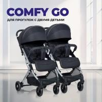 Коляска прогулочная для двойни Farfello Comfy Go, черный серебро