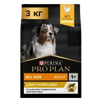 Purina Pro Plan Лайт Для взрослых собак с курицей и рисом (Adult Light), 3кг