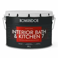 Краска интерьерная влагостойкая Komandor Interior Bath&Kitchen 7, матовая, база А, белая, 9 л