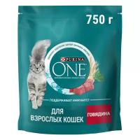 PURINA ONE 750 г сухой корм для взрослых кошек, с высоким содержанием говядины