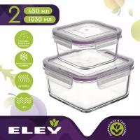 Набор контейнеров для еды Eley из жаропрочного стекла 2 шт, 450 мл и 1030 мл