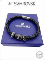 Жесткий браслет SWAROVSKI, кристаллы Swarovski, карбон, размер 18 см, размер S, черный