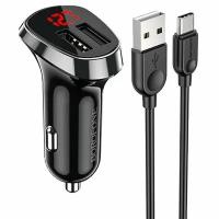 Автомобильное зарядное устройство BOROFONE BZ15 Auspicious, 2xUSB с Кабелем USB - Type-C, 2.4A, черный