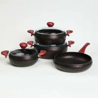 Набор посуды O.M.S. Collection с антипригарным покрытием из 7 предметов. Цвет: красный