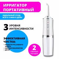 Ирригатор портативный беспроводной для очистки полости рта 4 насадки ORAL IRRIGATOR (флоссер) с USB зарядкой, серебряный