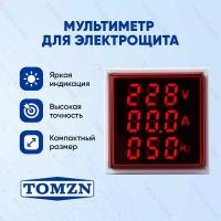 Монитор переменного тока встраиваемый TOMZN AD16-22 Красный 50-380 В 100А / Цифровой вольтметр, амперметр с внешним датчиком, измеритель частоты для щитка