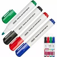 Набор маркеров для бумаги для флипчартов, для рисования и письма Attache, 4 цвета, стираемые, толщина линии 2-3 мм, круглый наконечник