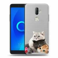 Полупрозрачный дизайнерский силиконовый чехол для Алкатель 3В / Alcatel 3V Кошки