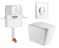 Комплект 3 в 1 смывной бачок скрытого монтажа Grohe GD2 + Унитаз приставной WeltWasser Gelbach 002 GL-WT + Кнопка Skate Air хром