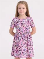 Платье для девочки нарядное летнее трикотажное хлопок 100% Апрель 1ДПК3999001н/243/*/5219/*/*/*/* розовый,мультиколор 62-122