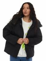 Тёплая укороченная дутая куртка с капюшоном, цвет Черный, размер S 024125112434