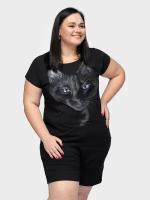 Пижама c принтом Котик синие глаза PLUS Size Чёрный 3XL