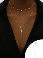 Колье MIESTILO галстук подвеска на шею женская серебряная ювелирная, серебро, 925 проба, родирование, фианит, длина 43 см., серебряный