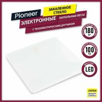 Напольные весы электронные Pioneer со встроенным тензометрическим датчиком, LED-дисплей, закаленное стекло 6 мм, нагрузка до 180 кг, 30*30 см