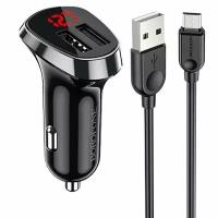 Автомобильное зарядное устройство BOROFONE BZ15 Auspicious, 2xUSB с Кабелем USB - Micro, 2.4A, черный