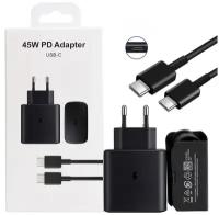Зарядное сетевое устройство для Samsung с кабелем USB Type-C 45 W/Адаптер питания Super Fast Charging/Быстрая зарядка 45Вт/Черная