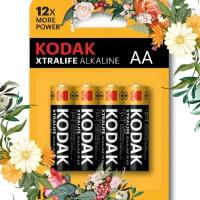 Батарейка Kodak Xtralife Alkaline AA, LR06/пальчиковые, 4 шт. 10 лет срок годности!