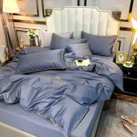 Комплект постельного белья Good Sleep из Сатина Евро Однотонное Хлопок Простыня 220x240 см Синий Голубой