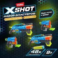 Бластер ZURU X-SHOT Дино 4 шт. с 48 мягкими стрелами и 6 мишенями 4879, игрушечное оружие, игрушка для мальчика, подходят стрелы нерф, игровой набор