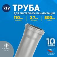 Канализационная труба RTP внутр. полипропиленовая 110x2.7x500 мм 500мм. серый