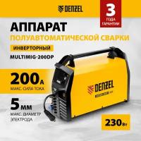 Аппарат инвертор. полуавтомат. сварки Denzel MultiMIG-200DP Synergy Double Pulse 200 А, ПВ 80% 94313