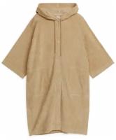 Платье из махровой ткани с капюшоном - бежевый - M