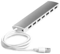 USB Hub 2.0 на 7 портов, 0.6m, Plug&Play, LED, silver + разъем для доп питания