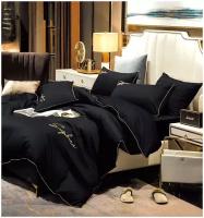 Комплект постельного белья Winni Жатка Сатин на резинке Черный – 2х спальный