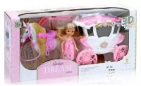 Игровой набор Junfa Лошадка, бело-розовая карета и куколка