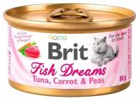 Влажный корм для кошек Brit Fish Dreams, с тунцом, морковью и горошком 2 шт. х 80 г (кусочки в соусе)