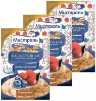 Мистраль Овсяная Каша Быстрого Приготовления, Земляника-Голубика, Ягоды Карелии, 40 г. (3 шт.)
