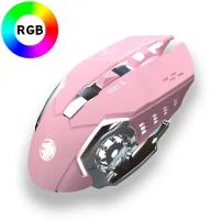 Механическая беспроводная мышь EWEADN, бесшумная, игровая, с подсветкой RGB, розовый/серебро
