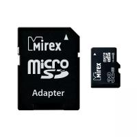 Карта памяти Mirex microSDHC 32 ГБ Class 10, V10, A1, UHS-I, R/W 25/10 МБ/с, адаптер на SD, 1 шт., черный