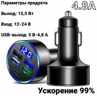 Автомобильное зарядное устройство с 4 порта USB Type-C