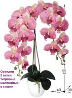 Искусственные Орхидеи Фаленопсис 2 ветки горчичные в кашпо для декора интерьера 55см от ФитоПарк