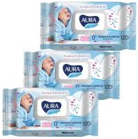 AURA ULTRA COMFORT Влажные салфетки детские 0+ 120шт, 3 упаковки