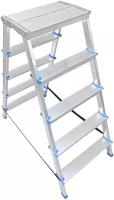 Стремянка LadderBel 5 ступеней двухстороняя с широкой площадкой Aluminum