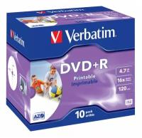 Диск DVD+R Verbatim 4.7Gb 16x Jewel case (10шт) Printable (43508)