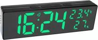 Настольно/настенные часы с календарём, будильником, термометром и гигрометром - DX-001 с зелёными цифрами в черном корпусе (без адаптера питания)