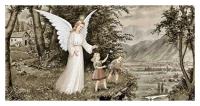 Икона на дереве ручной работы - Ангел-хранитель, 15x20x1,8 см, арт Ид5157