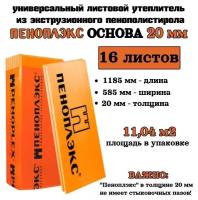 Пеноплэкс 20мм основа 20х585х1185 (16 плит) 11,04 м2 универсальный утеплитель из экструзионного пенополистирола